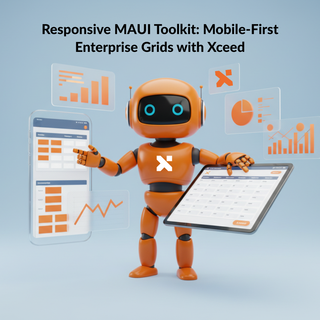 Responsive MAUI Toolkit displaying sales data with touch-optimized controls on a mobile device.